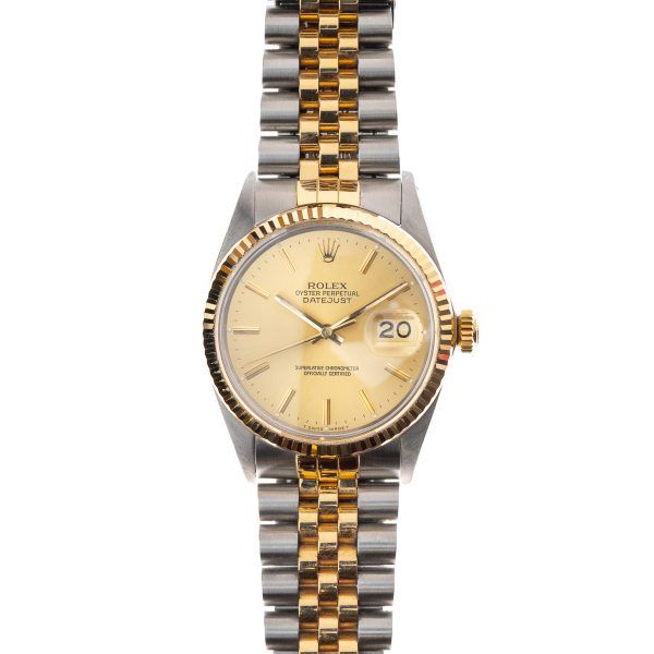 Vintage Rolex Datejust 16013 two tone champagne dial watch